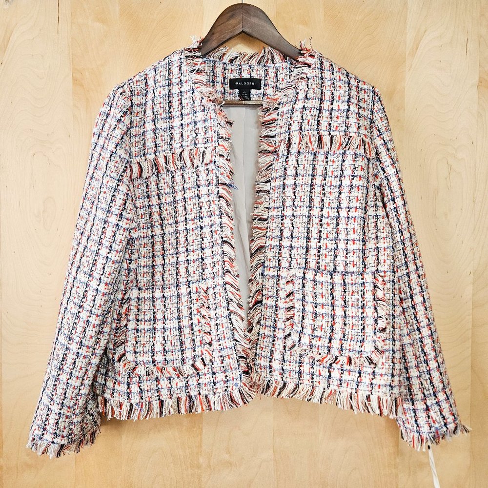 Halogen long sleeve jacket in ivory multi classic pop tweed NWT
